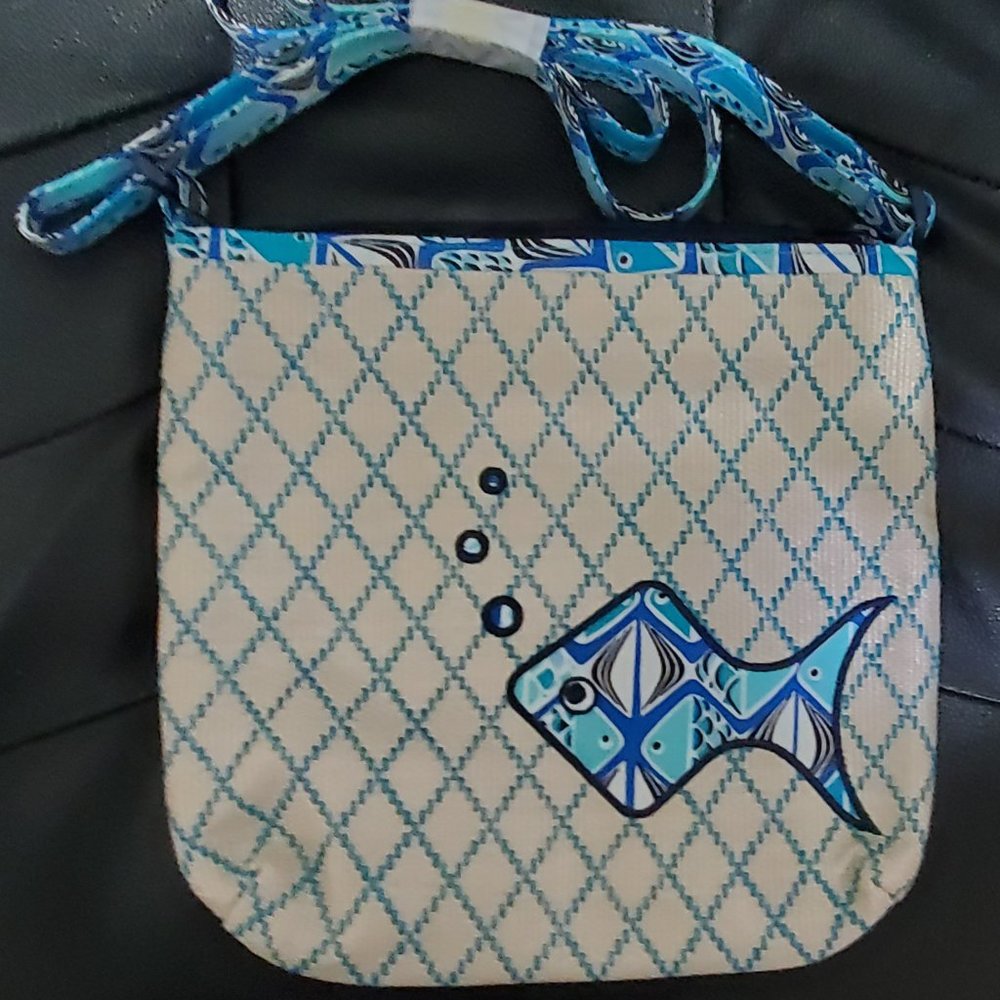 Vera Bradley Cream and Blue Fish Crossbody Bag
